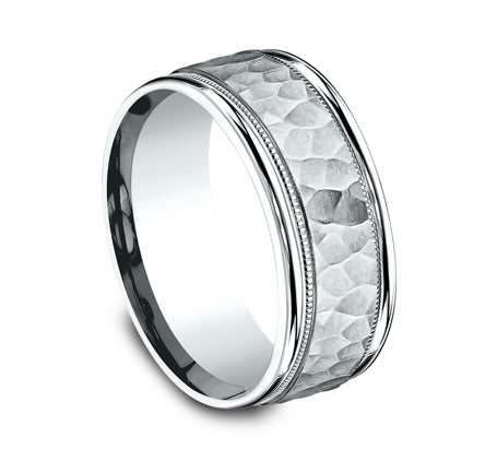 Benchmark The Baxter 8MM Hammered Two-Tone Milgrain Wedding Band