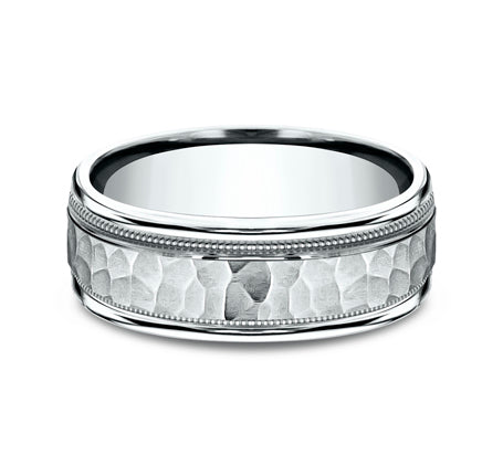Benchmark The Baxter 8MM Hammered Two-Tone Milgrain Wedding Band