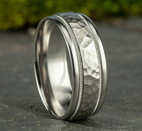 Benchmark The Baxter 8MM Hammered Two-Tone Milgrain Wedding Band