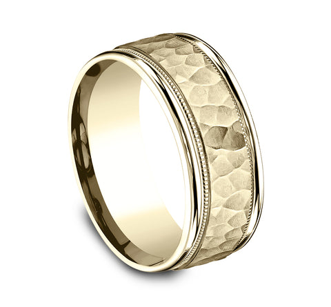 Benchmark The Baxter 8MM Yellow Gold Hammered Two-Tone Milgrain Wedding Band