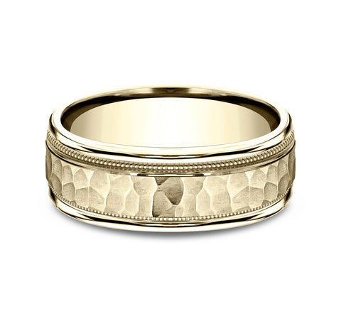 Benchmark The Baxter 8MM Yellow Gold Hammered Two-Tone Milgrain Wedding Band