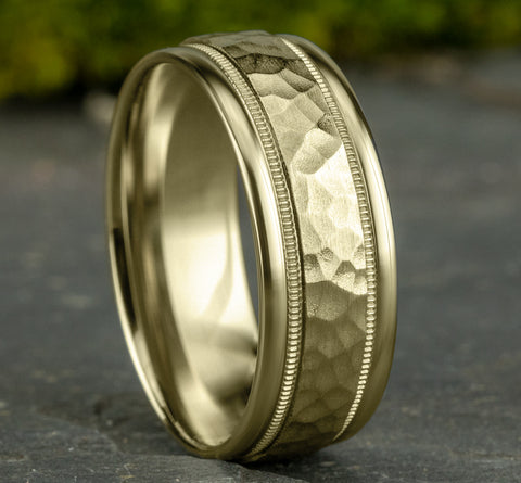Benchmark The Baxter 8MM Yellow Gold Hammered Two-Tone Milgrain Wedding Band