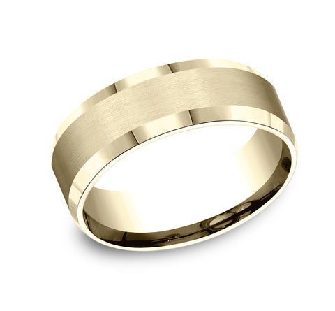 Benchmark The Chancellor 8MM Yellow Gold with Satin & High Polish Beveled Edge Wedding Band