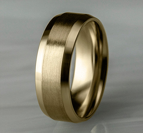 Benchmark The Chancellor 8MM Yellow Gold with Satin & High Polish Beveled Edge Wedding Band