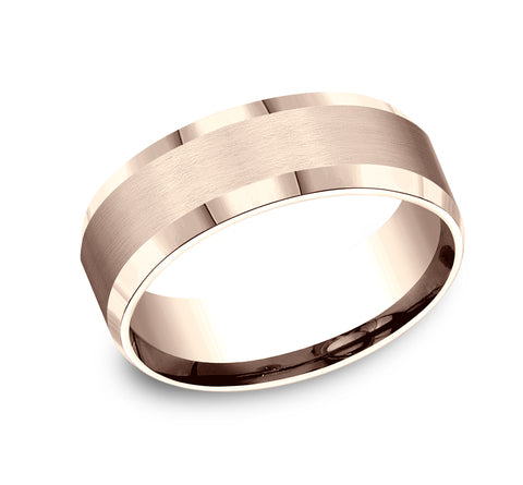 Benchmark The Chancellor 8MM Rose Gold with Satin & High Polish Beveled Edge Wedding Band