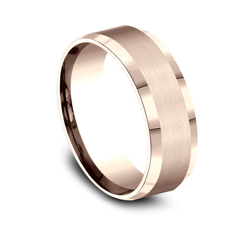Benchmark The Chancellor 8MM Rose Gold with Satin & High Polish Beveled Edge Wedding Band