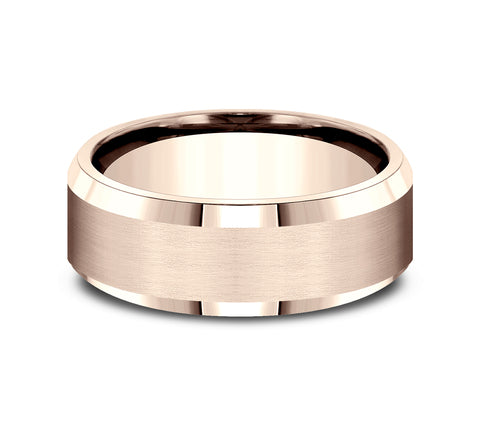 Benchmark The Chancellor 8MM Rose Gold with Satin & High Polish Beveled Edge Wedding Band