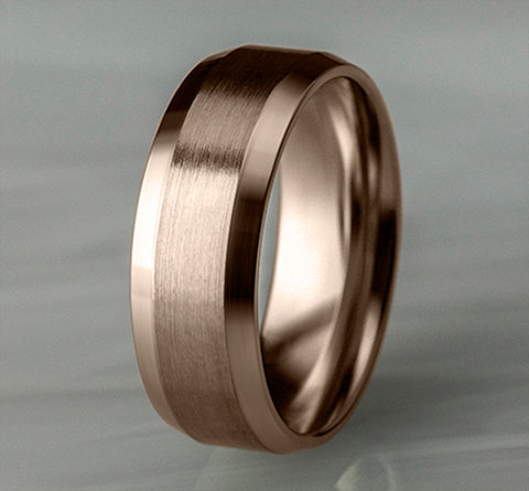 Benchmark The Chancellor 8MM Rose Gold with Satin & High Polish Beveled Edge Wedding Band