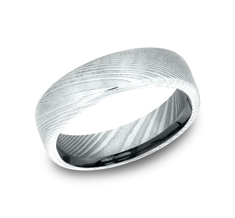 Benchmark The Euro Classic 6.5mm Damascus Steel High Polish Comfort Fit Wedding Band