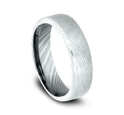 Benchmark The Euro Classic 6.5mm Damascus Steel High Polish Comfort Fit Wedding Band