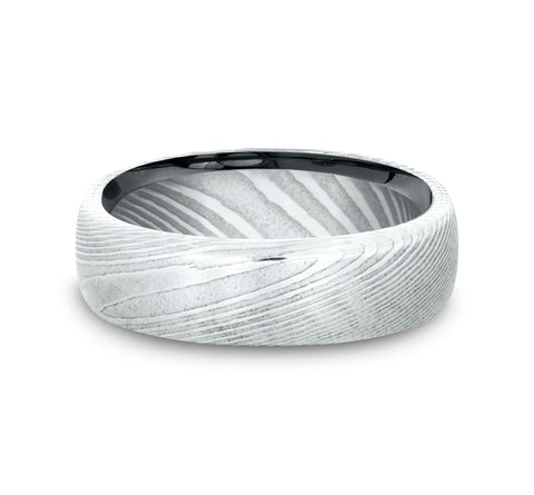 Benchmark The Euro Classic 6.5mm Damascus Steel High Polish Comfort Fit Wedding Band
