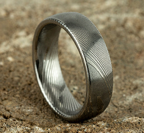 Benchmark The Euro Classic 6.5mm Damascus Steel High Polish Comfort Fit Wedding Band