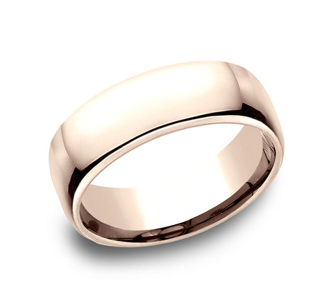 Benchmark Classic European 7.5mm Rose Gold Comfort Fit Mens Wedding Band
