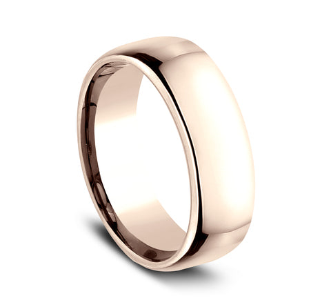Benchmark Classic European 7.5mm Rose Gold Comfort Fit Mens Wedding Band