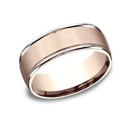 Benchmark Washington Comfort-Fit 8MM Rose Gold Satin Finish Wedding Band