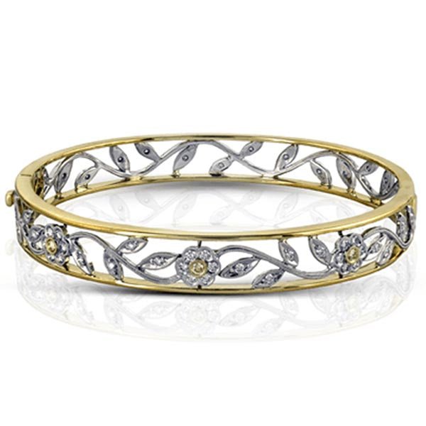Simon G. 18K White and Rose Gold Vintage Style Flower Bangle