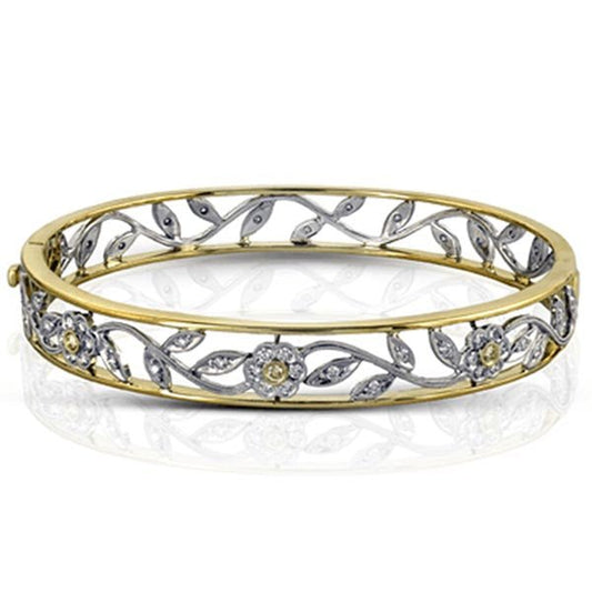Simon G. 18K White and Rose Gold Vintage Style Flower Bangle
