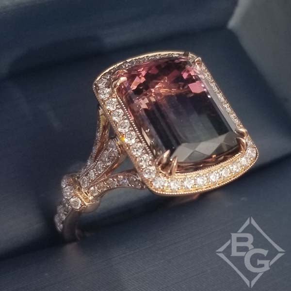 Simon G. Elongated Cushion Watermelon Tourmaline Halo Ring