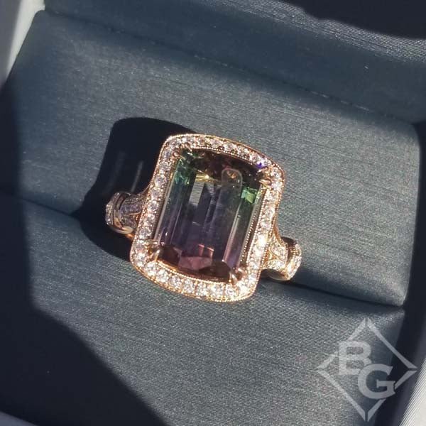 Simon G. Elongated Cushion Watermelon Tourmaline Halo Ring