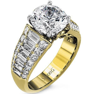 Simon G. Large Round Center Side Tapered Baguette Diamond Engagement Ring