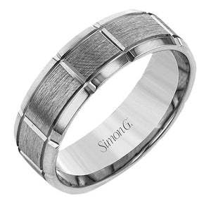 Simon G. Two-Tone White and Yellow Gold 8MM Carved Wedding Band