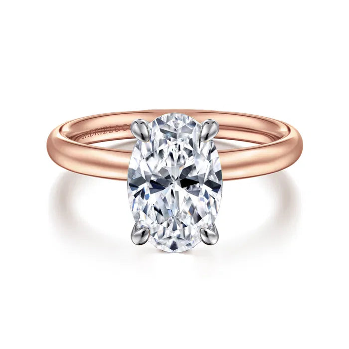 Gabriel & Co. Unite Two-Tone 14K White & Rose Gold Contemporary Oval Solitaire 3.00 Carat Diamond Engagement Ring