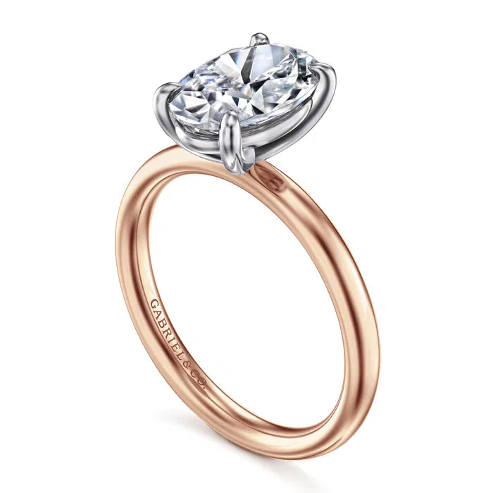 Gabriel & Co. Unite Two-Tone 14K White & Rose Gold Contemporary Oval Solitaire 3.00 Carat Diamond Engagement Ring