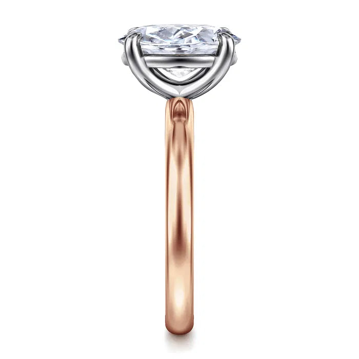 Gabriel & Co. Unite Two-Tone 14K White & Rose Gold Contemporary Oval Solitaire 3.00 Carat Diamond Engagement Ring