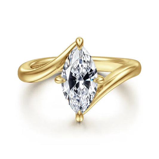 Gabriel & Co. Rosette 14K Yellow Gold Contemporary Bypass 1.5 Carat Marquise Solitaire Diamond Engagement Ring