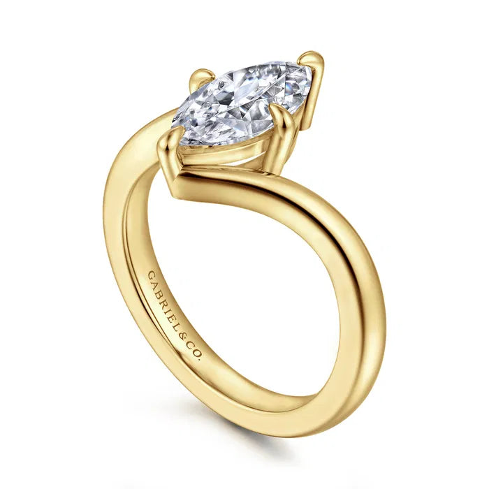 Gabriel & Co. Rosette 14K Yellow Gold Contemporary Bypass 1.5 Carat Marquise Solitaire Diamond Engagement Ring