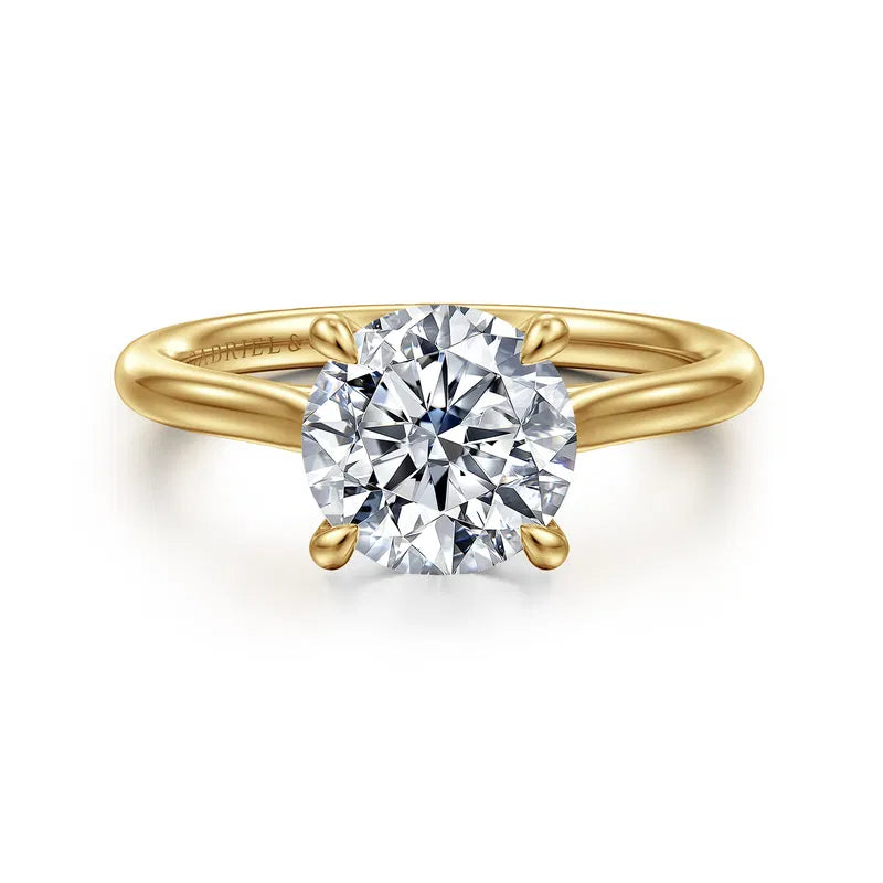 Gabriel & Co. Bena Yellow Gold Cathedral Round Solitaire Diamond Engagement Ring