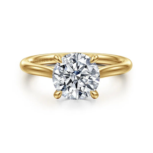 Gabriel & Co. Bena Yellow Gold Cathedral Round Solitaire Diamond Engagement Ring