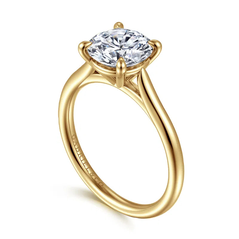 Gabriel & Co. Bena Yellow Gold Cathedral Round Solitaire Diamond Engagement Ring