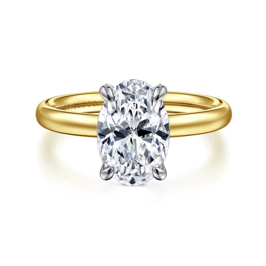 Gabriel & Co. Unite Two-Tone 14K Yellow & White Gold Contemporary Oval Solitaire 3.00 Carat Diamond Engagement Ring