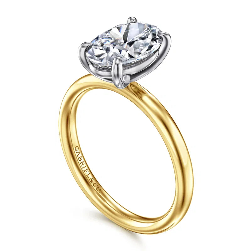 Gabriel & Co. Unite Two-Tone 14K Yellow & White Gold Contemporary Oval Solitaire 3.00 Carat Diamond Engagement Ring