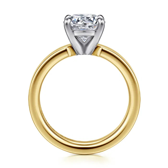 Gabriel & Co. Aura 14K Yellow & White Gold Cigar Style Solitaire Diamond Engagement Ring Featuring a 2.00 Carat Center Diamond 
