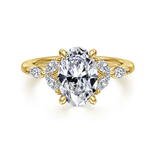 Gabriel & Co. Adella 14K Yellow Gold Floral Nouveau 2.00 Carat Oval Diamond Split Shank Engagement Ring
