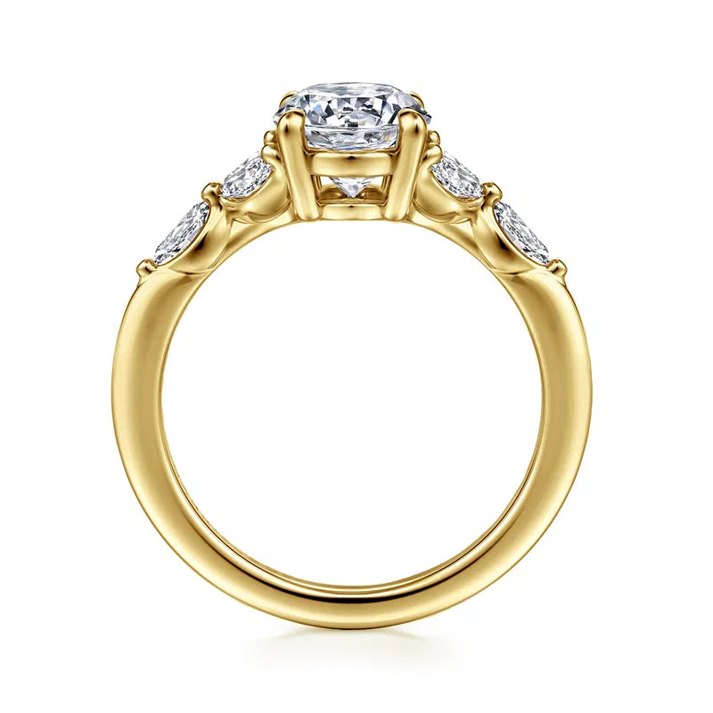 Gabriel & Co. Adella 14K Yellow Gold Floral Nouveau 2.00 Carat Oval Diamond Split Shank Engagement Ring