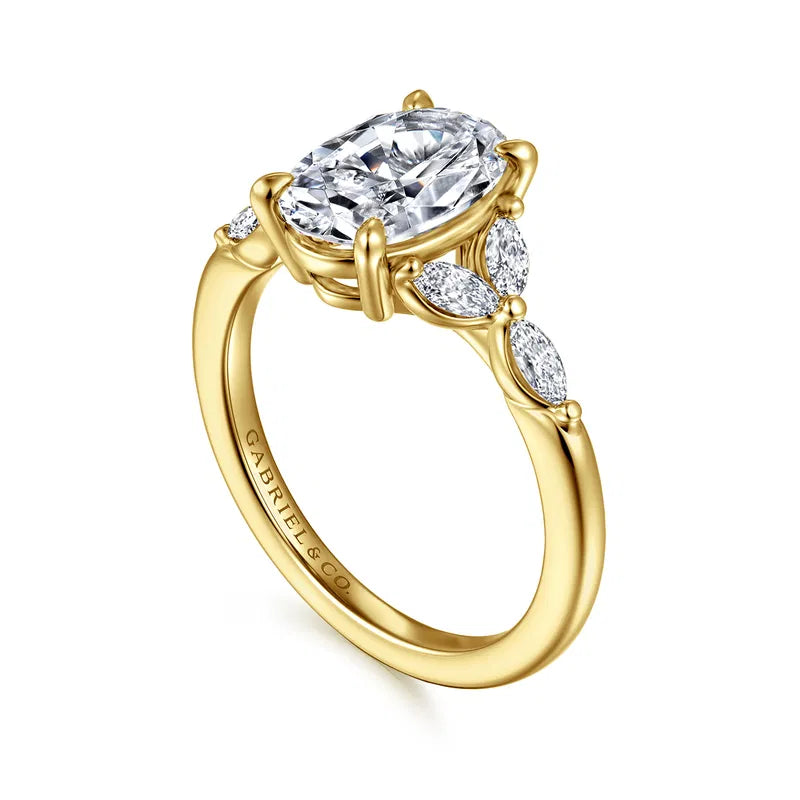 Gabriel & Co. Adella 14K Yellow Gold Floral Nouveau 2.00 Carat Oval Diamond Split Shank Engagement Ring