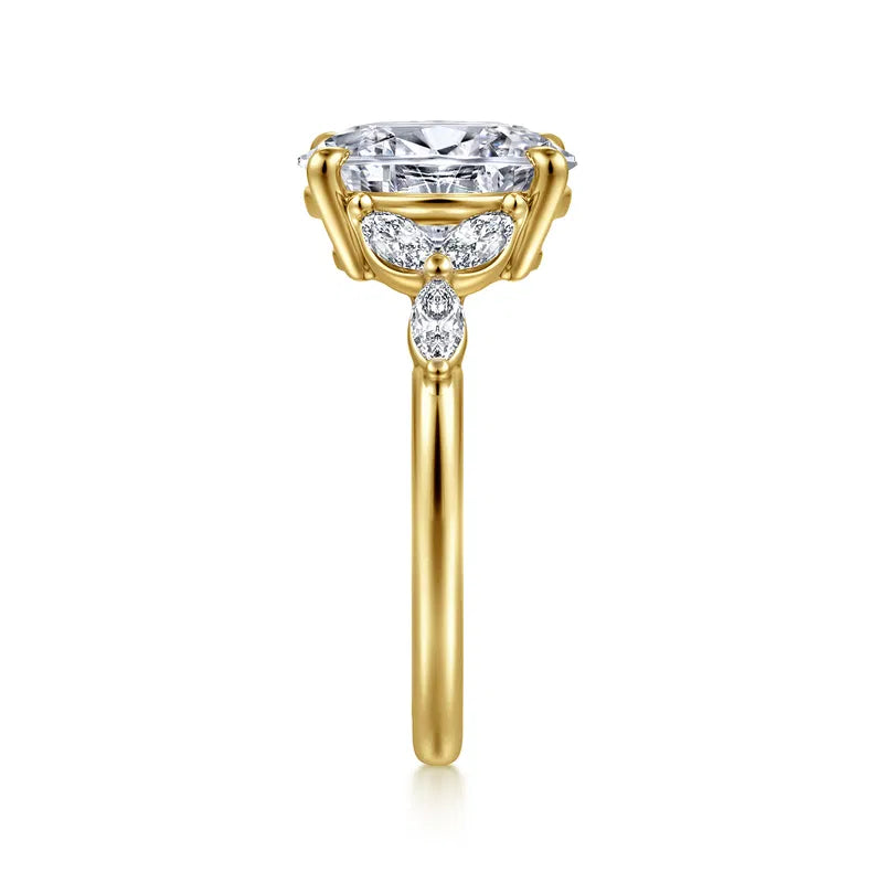 Gabriel & Co. Adella 14K Yellow Gold Floral Nouveau 2.00 Carat Oval Diamond Split Shank Engagement Ring