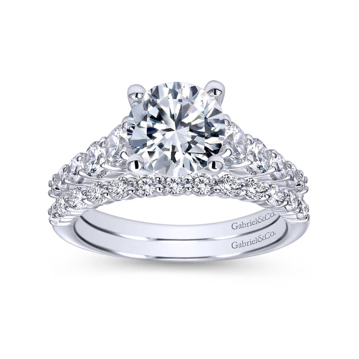 Gabriel & Co. White Gold Darby Graduating Diamond Wedding Ring Set