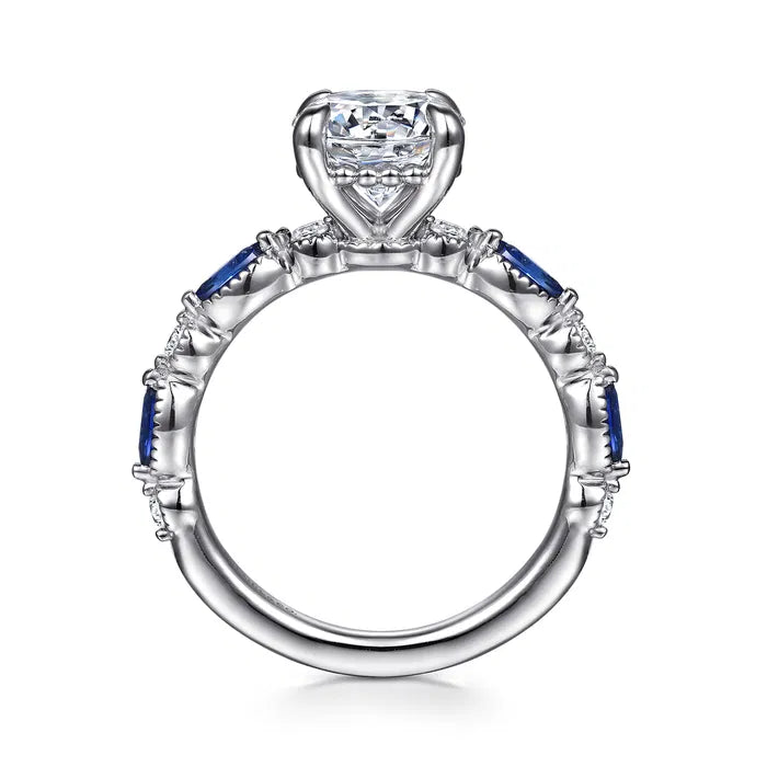 Gabriel & Co. Cindie Victorian White Gold With 2.00 Carat Round And Straight Sapphire and Diamond Side Engagement Ring