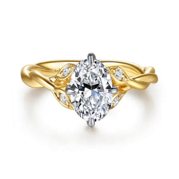 Gabriel & Co. Two-Tone Yellow  & White Gold Daija Nature Inspired Twisted Oval Diamond Engagement Ring