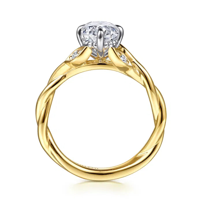Gabriel & Co. Two-Tone Yellow  & White Gold Daija Nature Inspired Twisted Oval Diamond Engagement Ring
