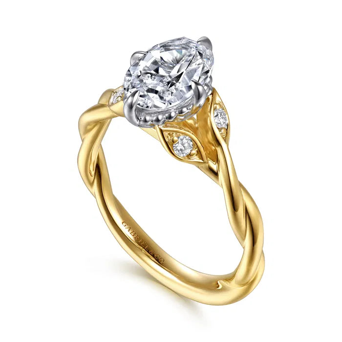 Gabriel & Co. Two-Tone Yellow  & White Gold Daija Nature Inspired Twisted Oval Diamond Engagement Ring