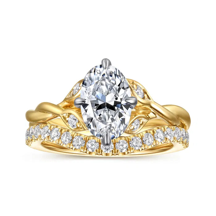 Gabriel & Co. Two-Tone Yellow  & White Gold Daija Nature Inspired Twisted Oval Diamond Engagement Wedding Set 