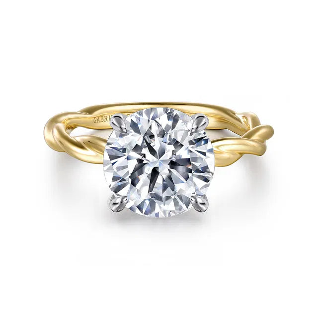 Gabriel & Co. Yellow & White Gold Emersin Classic Twisted Shank 3.00 carat Diamond Engagement Ring 