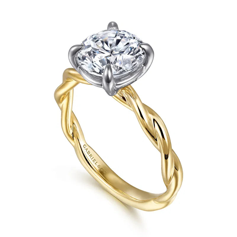 Gabriel & Co. Yellow & White Gold Emersin Classic Twisted Shank 3.00 carat Diamond Engagement Ring 