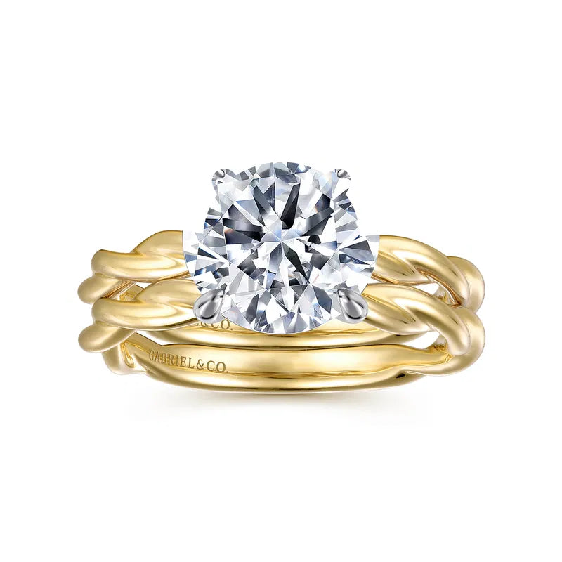Gabriel & Co. Yellow & White Gold Emersin Classic Twisted Shank 3.00 carat Diamond Wedding Ring Set 