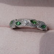 Load and play video in Gallery viewer, Kirk Kara White Gold &quot;Dahlia&quot; Green Tsavorite Garnet Leaf Diamond Wedding Band Video in Box 
